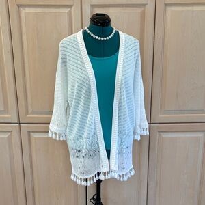 Chico's Cream Tassel-Trim Cardigan
